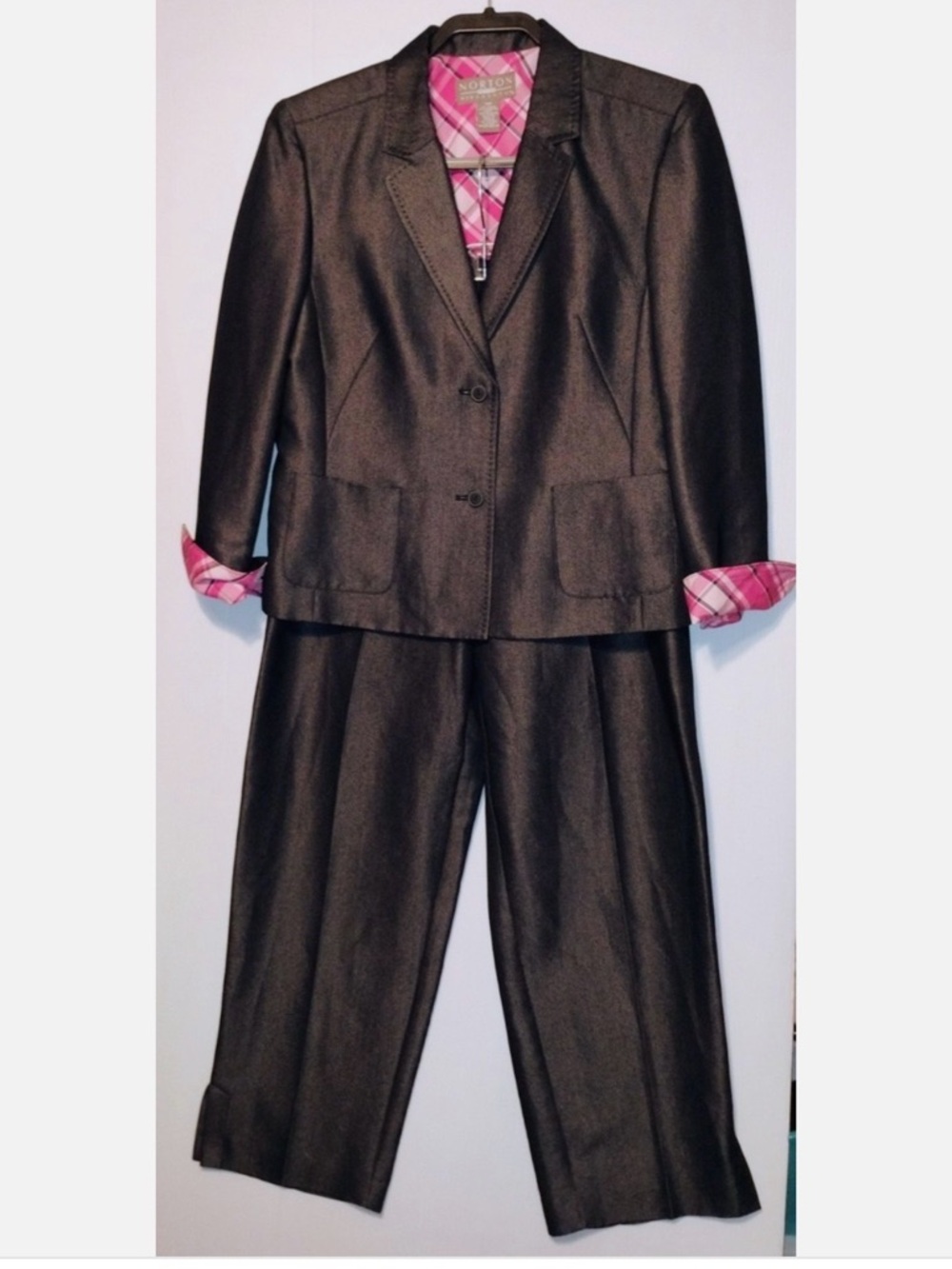 Norton McNaughton Charcoal Jacket with Pink Plaid Lining